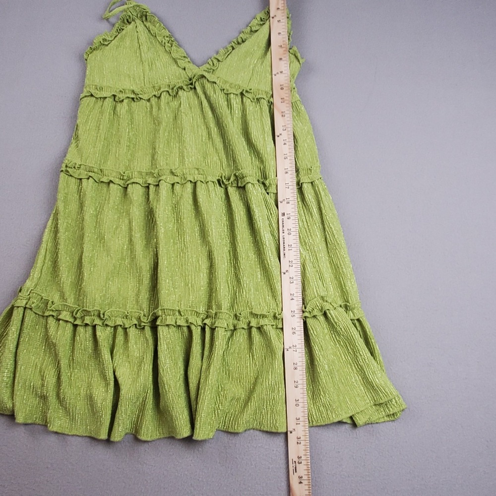 Wild Fable Mini Dress Green Crinkle Fabric Tiered Babydoll Size Med Adj Straps - Picture 6 of 9